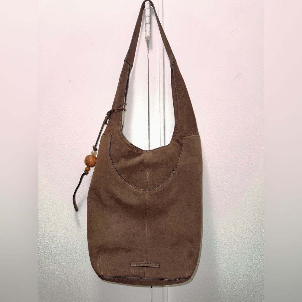 Y2K Lucky Brand Suede Chocolate Brown Hobo Bag with Tassel - Picture 3 of 6
